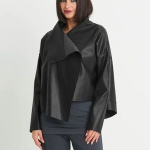 PLANET BY LAUREN G VEGAN LEATHER CROPPED ASYMMETRICAL JACKET